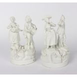 A pair of French (hard paste) groups, circa 1780, of lady and gallant musicians on rocky bases, 18.