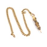 An 18ct gold watch chain hung with a propelling pencil,