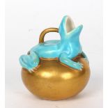 A Copeland novelty jug, circa 1860, modelled as a frog on a gold orb,