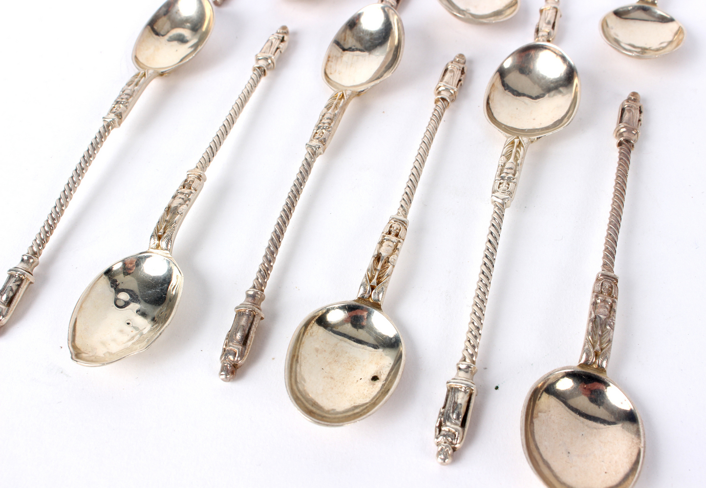 Twelve silver apostle top teaspoons, John & Frank Pairpoint, import marks for London 1879, - Image 2 of 3