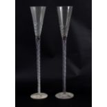 Two oversized air twist stemmed glasses, 19th Century in the 18th Century style, with Mortlocks,