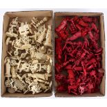 A large quantity of natural and red stained ivory chess pieces Condition Report: Lot