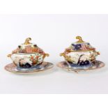 A pair of Coalport Imari pattern sauce tureens, covers and stands, circa 1810,