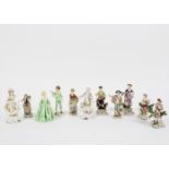 A pair of Continental figures of musicians, 4cm high, three other pairs,
