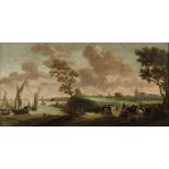 Circle of Peter Tillemans (Flemish 1684-1734)/Estuary Scene/ sailing vessels and a gilded carriage