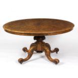 A Victorian oval breakfast table on a carved column and tripod support, 137.