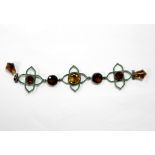 An Arts and Crafts enamel and citrine bracelet,