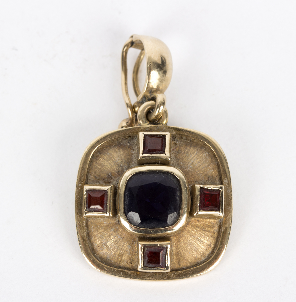 A sapphire and ruby pendant, K & T, circa 2001, set in 9ct gold, - Image 2 of 3