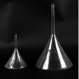 Two Victorian glass funnels, wrythen fluted,