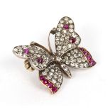 A ruby and diamond butterfly brooch, 2.