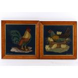 A pair of needlework pictures of a Rooster and Hen, 39.5cm x 39.