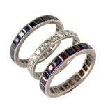 A diamond eternity ring, previously resized, set in unhallmarked white metal, size W½,