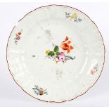 A Meissen dish, circa 1765, painted with bouquets of flowers, with moulded Dulong pattern borders,