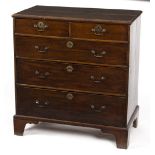 A late 18th Century oak chest of three long and two short drawers, on bracket feet,