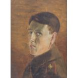 20th Century English School/Portrait of a Young Army Officer/oil on canvas board, 38.