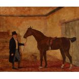 Henry Yarwood (British 19th Century)/Gentleman Holding a Saddled Horse in a Stable/oil on canvas,