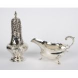 A Victorian silver sugar caster, Birmingham 1894, of embossed baluster form,