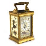 A French carriage clock, Edward & Sons, Paris, with beaded and enamelled decoration of birds,