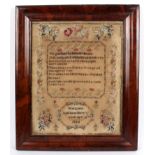 A needlework sampler, Margaret and Jane Berry's work, Sept 12th 1844, 53cm x 42.