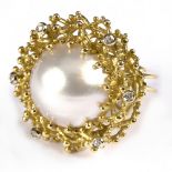 A mabe pearl and diamond dress ring,