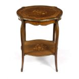 An Edwardian walnut and marquetry two-tier table,