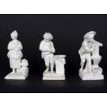 A set of three Niderviller biscuit figures, circa 1775, comprising a youth beside a grape hod,