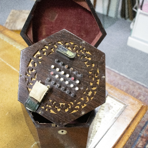 A rosewood cased 48 key concertina, by Charles Wheatstone, in original fitted hexagonal box, - Image 7 of 8