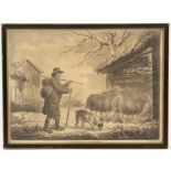 R Brook after George Morland/The Attentive Shepherd/monochrome engraving,