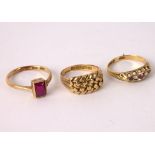A ruby and diamond five-stone ring, set in 18ct yellow gold, size L½,
