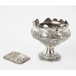 An Eastern white metal footed bowl, possibly Burmese,