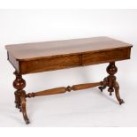 An early Victorian rosewood side table, fitted two frieze drawers,