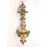 A carved wood painted and decorated chandelier column with reeded and acanthus carved knopped stem,