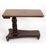 A Regency bed table with reading slope drawer and raised on adjustable column and flat tripod