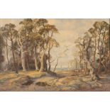 John Wilson/Outback with Blue Gum Trees Beyond/signed and inscribed verso/oil on canvas,