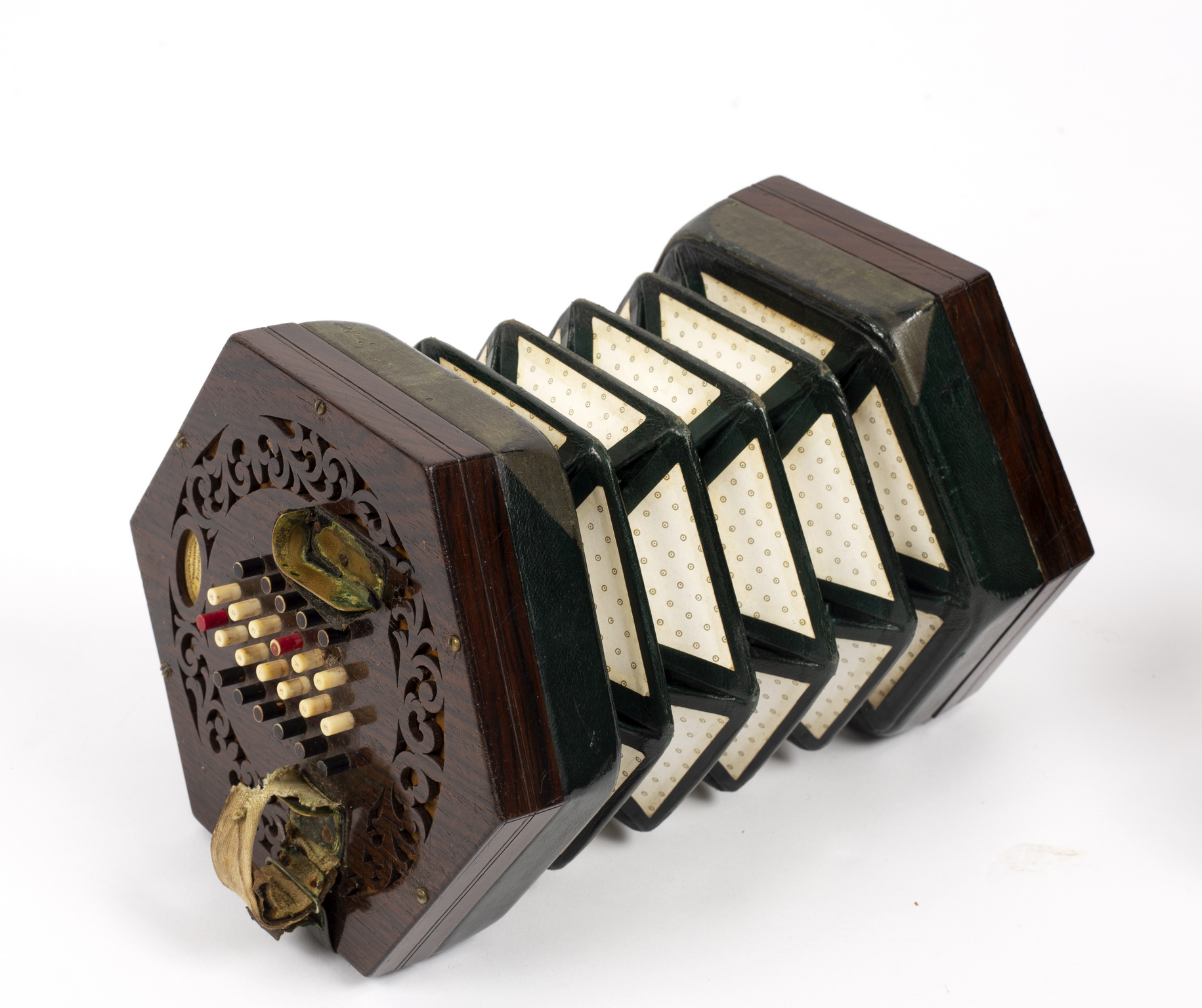 A rosewood cased 48 key concertina, by Charles Wheatstone, in original fitted hexagonal box,