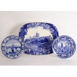 A Ridgway plate printed with Christ Church, Oxford, a plate printed with a view of Waterloo bridge,