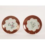 Two mid 19th Century Straits ware plates, decorated a floral spray to a coral border,