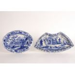 A Spode small oval dish printed with Harbour at Macri pattern and a supper dish with Sarcophagus