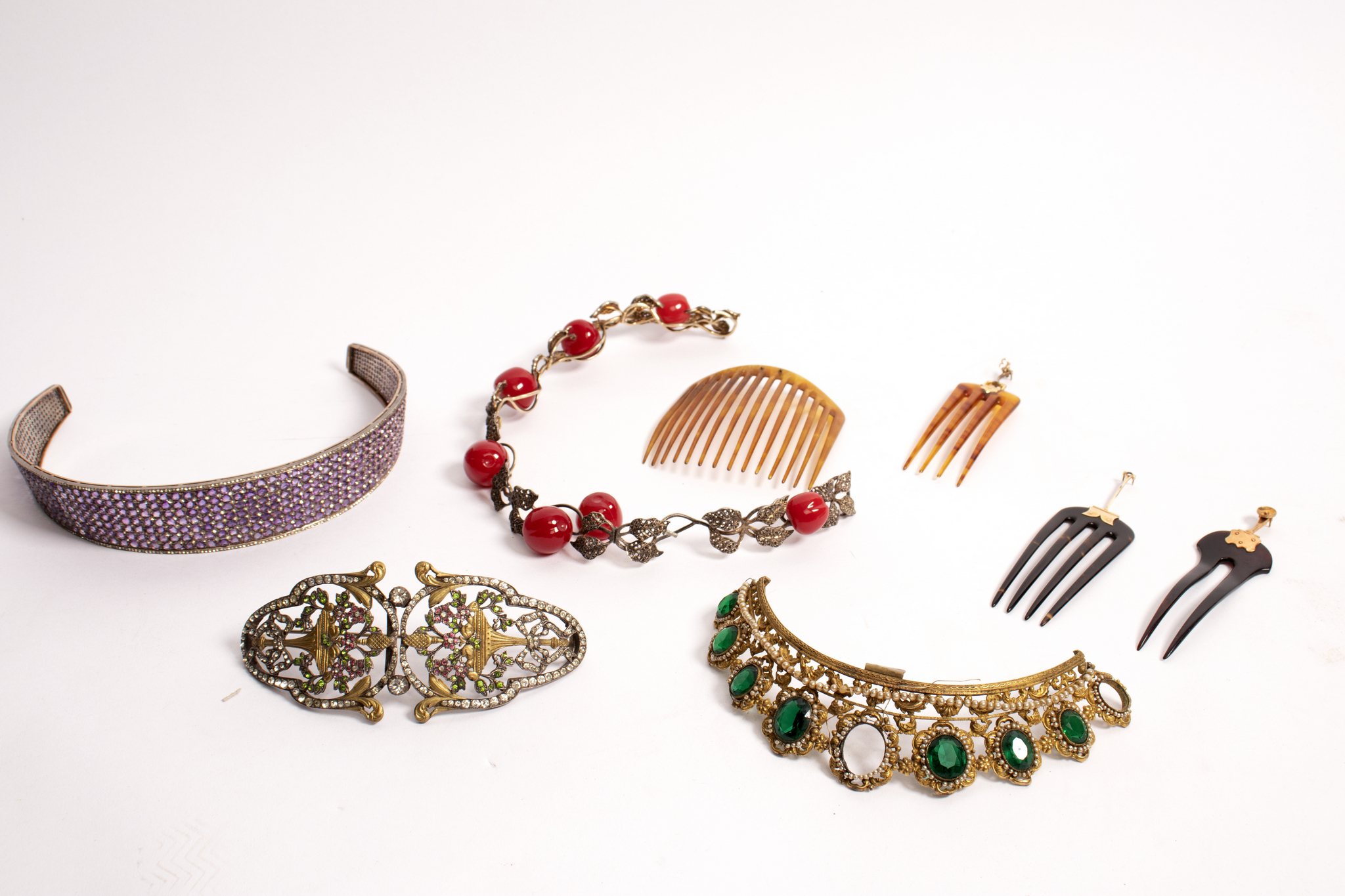 A collection of hair ornaments and combs