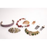 A collection of hair ornaments and combs