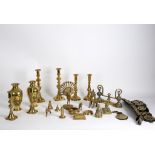 Three pairs of brass candlesticks,