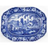 A meat plate, perhaps Clews, printed with Village Church pattern,