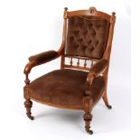 A late Victorian satinwood and parcel gilt open armchair,