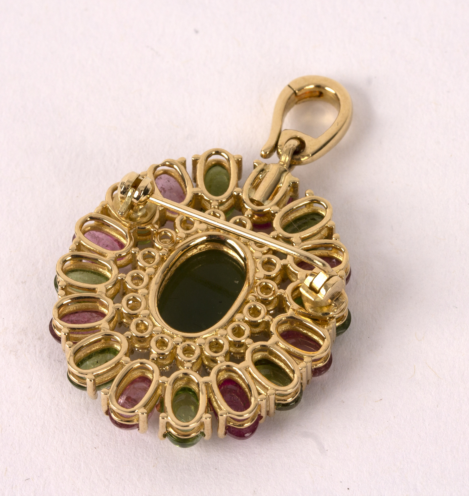 An oval diamond and gem set cluster pendant, in 18ct yellow gold, approximately 12. - Image 2 of 2