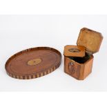 A George III satinwood and inlaid tea caddy of canted rectangular form,