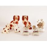 A pair of Staffordshire liver and white dogs, 16cm high,