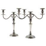 A pair of silver two-branch three-light table candelabra, Birmingham 1973,