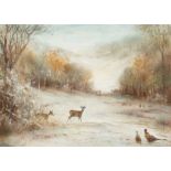 Attributed to Raoul Millais (British 1901-1999)/Deer and Pheasant in Snow/pencil and watercolour,