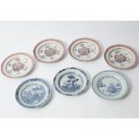Four Spode New Stone plates decorated floral sprays with pink borders and three Chinese plates