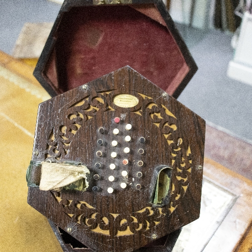 A rosewood cased 48 key concertina, by Charles Wheatstone, in original fitted hexagonal box, - Image 6 of 8